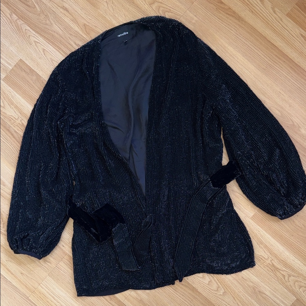 Retrofete Gabrielle Robe Mini Dress Long Sleeve Sequin Size Large Luxe Designer - Picture 2 of 10